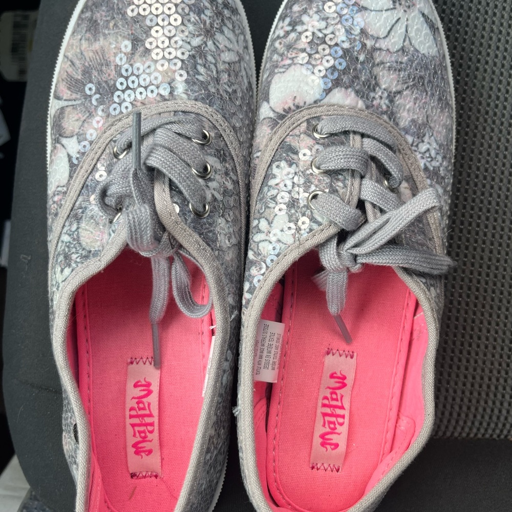 Gray Sequin Sneakers with Pink Interior